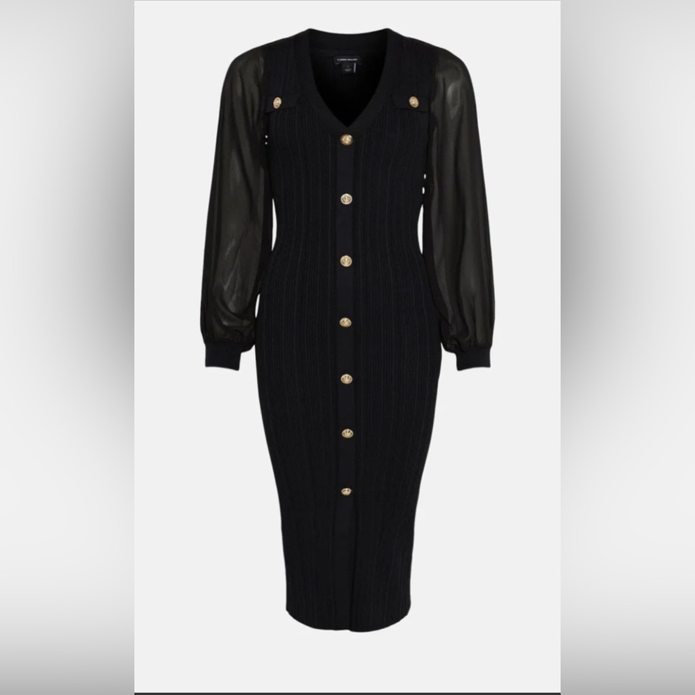 Karen Millen Military Rib Knit Georgette Sleeve Midi Dress Size S